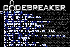 Codebreaker title screen for GameBoy Advance